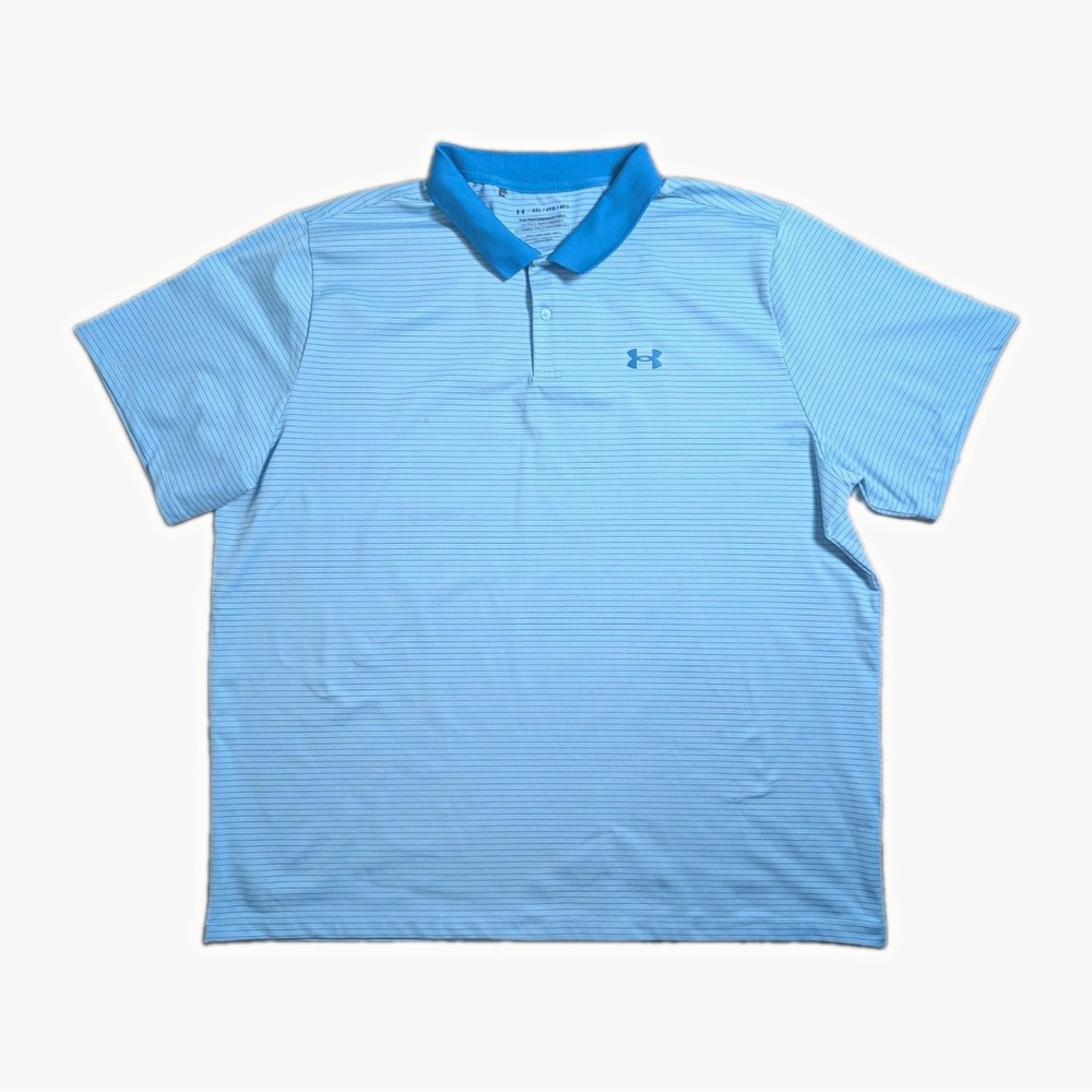 Under Armour Men's 4XL Performance Polo Blue Striped Loose Fit Golf Shirt